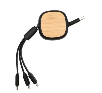 Regalos promocionales ecológicos Cable de carga para teléfono móvil USB/Micro/Type-C/Ios Bamboo 3 en 1 Cable de datos USB